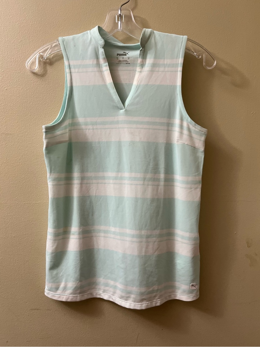 Puma NEW  Mint & White Striped Sleeveless V-Notch Tank